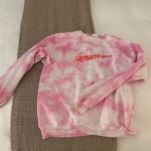 Nike Women's Pink and White Tie-Dye Crew Neck Sweater